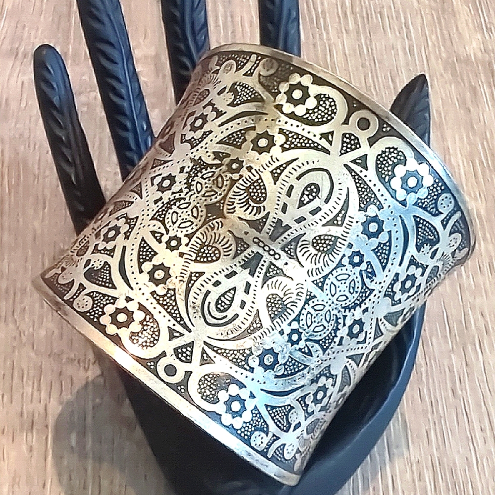 Vintage Wide Ornate Silver Cuff